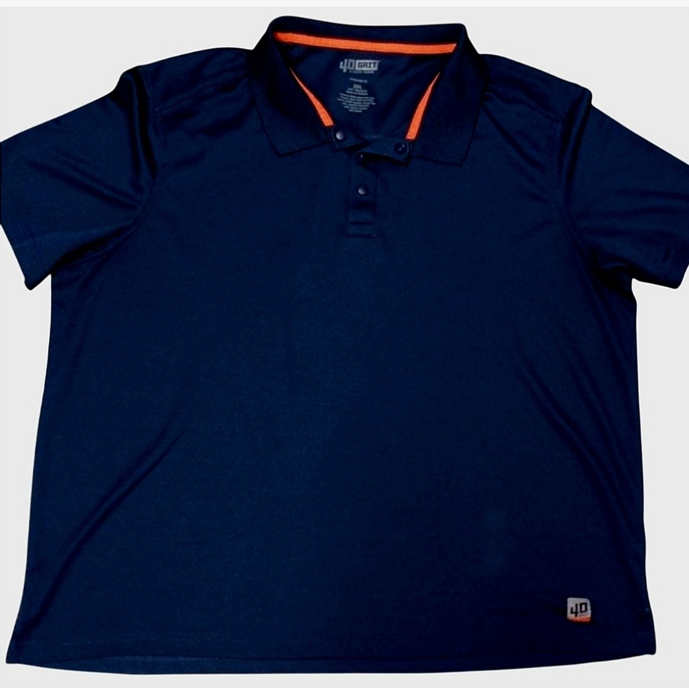 Duluth Trading Co 40 Grit Navy Polo with Orange Accents
